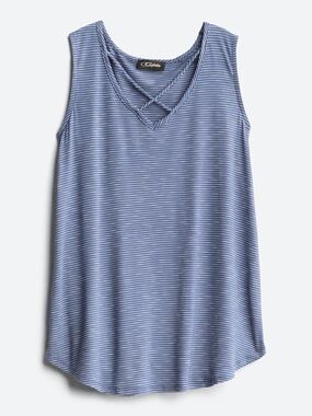 Colette Women's Blue and White Striped Sleeveless Tank Top